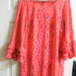 USED Gorgeous Plus-size, peach, lace midi-dress!